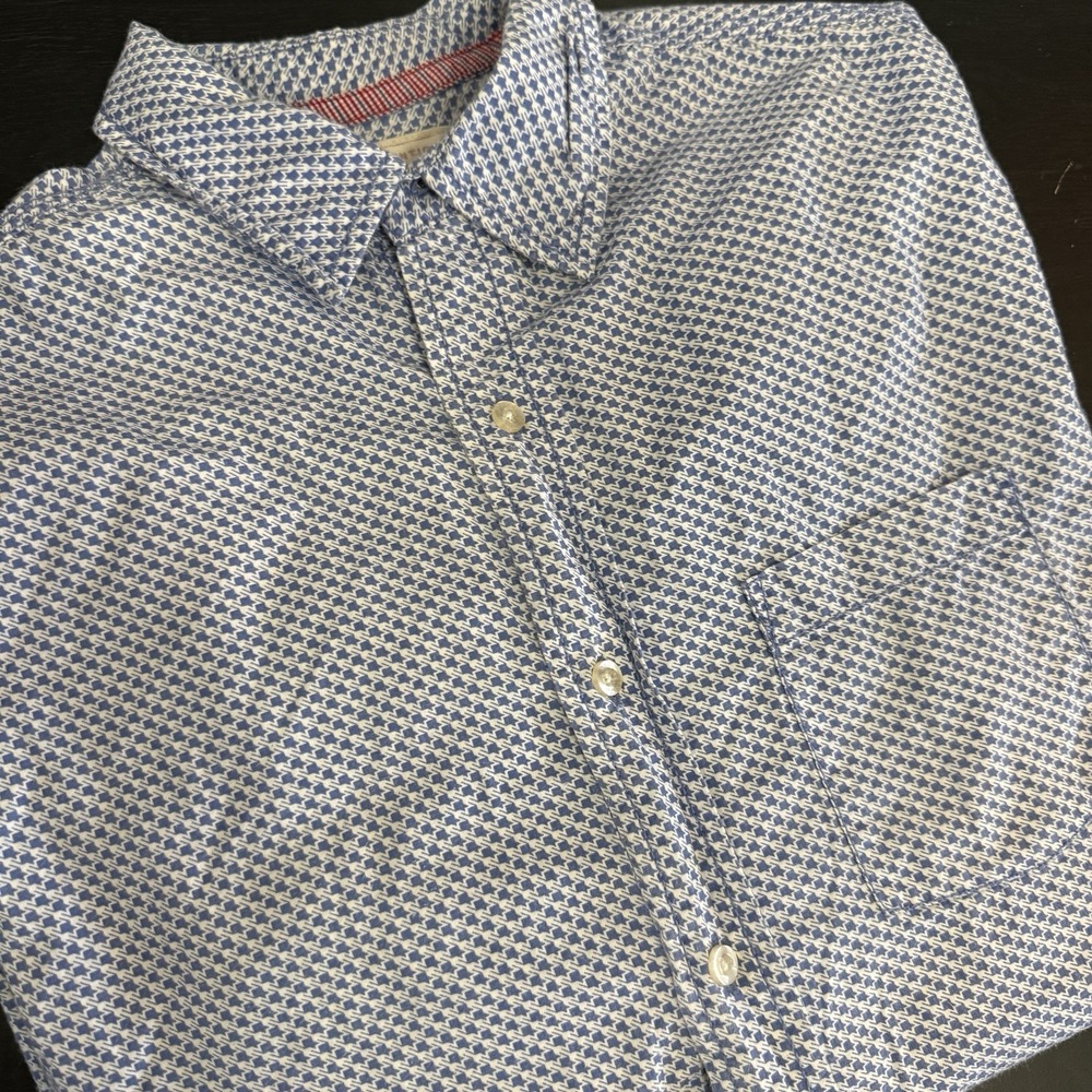 Red Camel Oxford Houndstooth Shirt Mes Large Button Up Cotton Long Sleeve Blue
